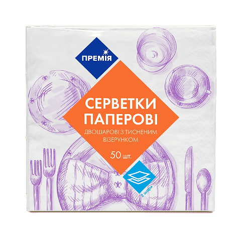Серветки столові «Премія»® білі 50шт/уп – онлайн-супермаркет «Сільпо»