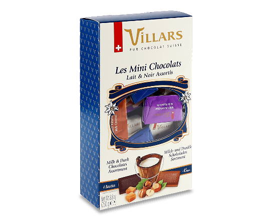 Шоколад Villars асорті набір мініплиточок