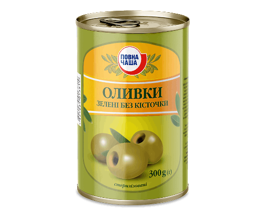 Оливки «Повна Чаша»® зелені без кісточки пастеризовані
