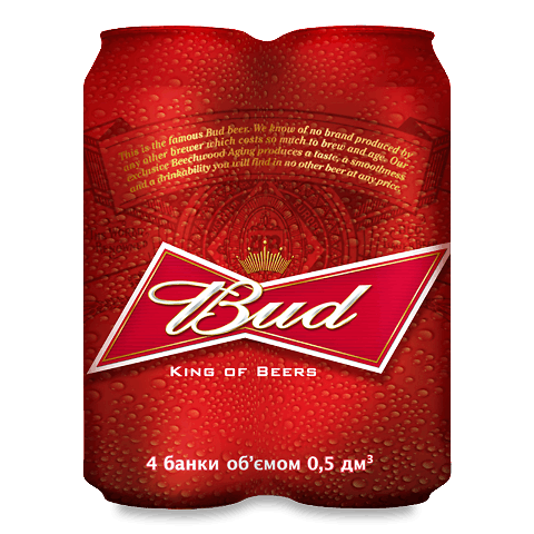 Пиво Bud світле з/б, мультипак 4*0,5л – онлайн-супермаркет «Сільпо»