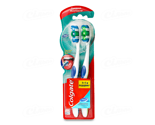 Щітка зубна Colgate 360° базова середня 1+1 шт