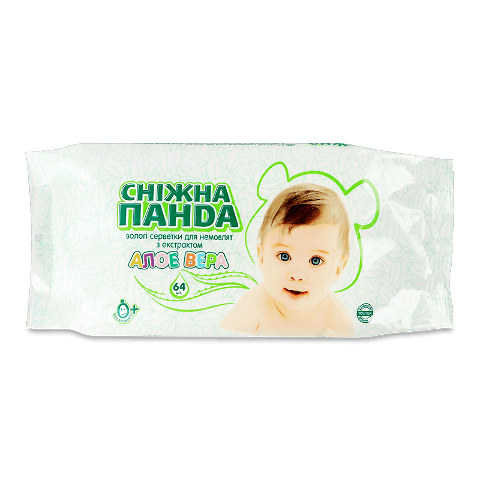 Серветки вологі для немовлят «Сніжна панда» з екстрактом алое вера 64шт ...