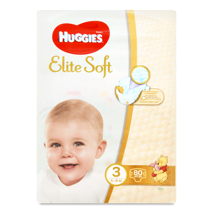 Підгузки Huggies Elite Soft Mega 3 (5-9 кг) 80шт/уп