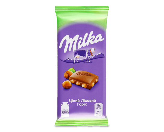 Шоколад молочний Milka з цілим лісовим горіхом