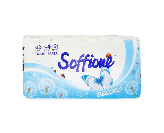 Папір туалетний Soffione Family Pack Decoro 2-шаровий біло-синій