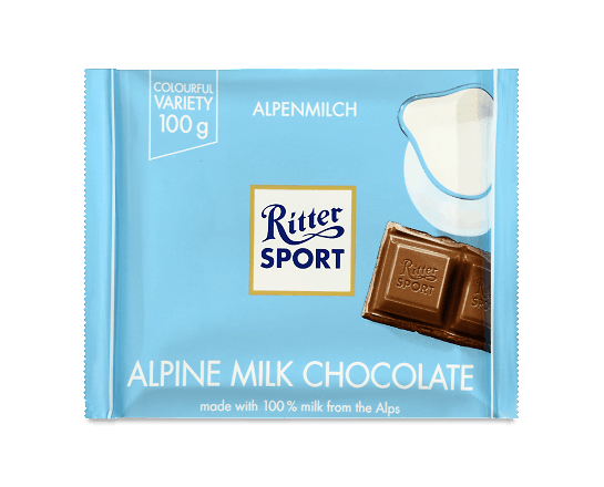 Шоколад молочний Ritter Sport з альпійським молоком