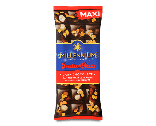 Шоколад чорний Millennium Fruits&Nuts мигдаль-фундук-цукати-родзинки