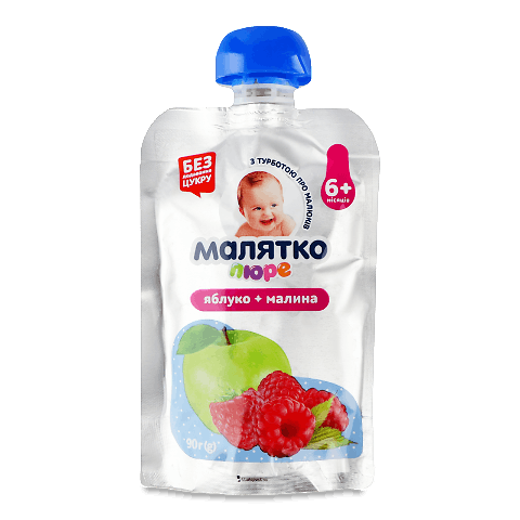 Пюре «Малятко» яблуко-малина з цукром 90г – онлайн-супермаркет «Сільпо»