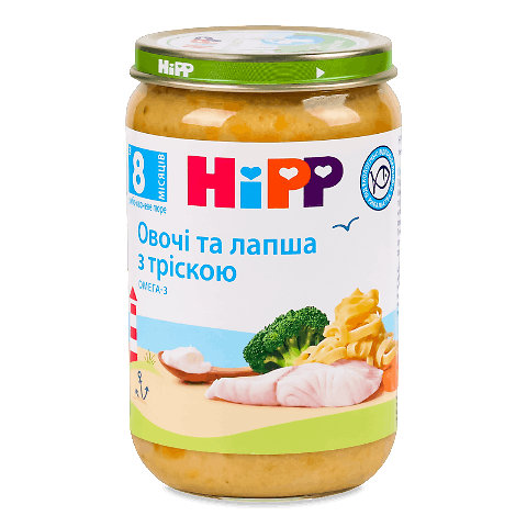 Пюре Hipp овочі та локшина з тріскою 220г – онлайн-супермаркет «Сільпо»