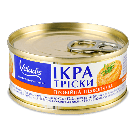 Ікра тріски Veladis пробійна підкопчена з/б 100г – онлайн-супермаркет ...