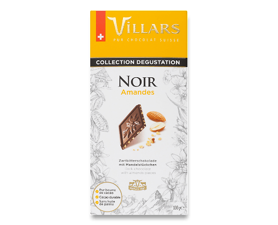 Шоколад чорний Villars з карамелізованим мигдалем