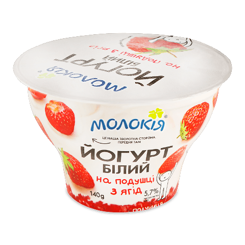 Йогурт «Молокія» білий полуниця на подушці з ягід 5,7% 140г – онлайн ...