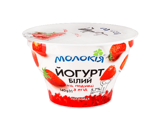 Йогурт «Молокія» білий полуниця на подушці з ягід 5,7%
