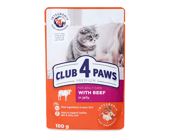Корм для котів Club 4 Paws Premium з яловичиною в желе