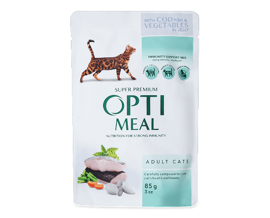 Корм для котів Optimeal з тріскою та овочами в желе