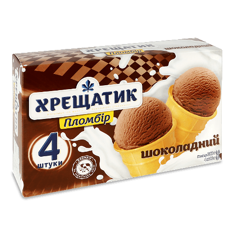 Морозиво «Хрещатик» «Пломбір» шоколадне у вафельному стаканчику 4*90г ...