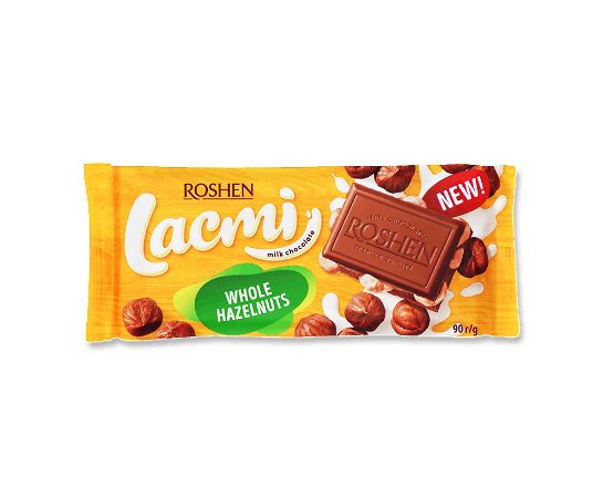 Шоколад молочний Roshen Lacmi з цілим лісовим горіхом
