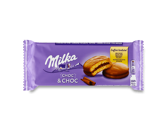 Тістечко-сендвіч Milka шоколадне з начинкою, вкрите молочним шоколадом
