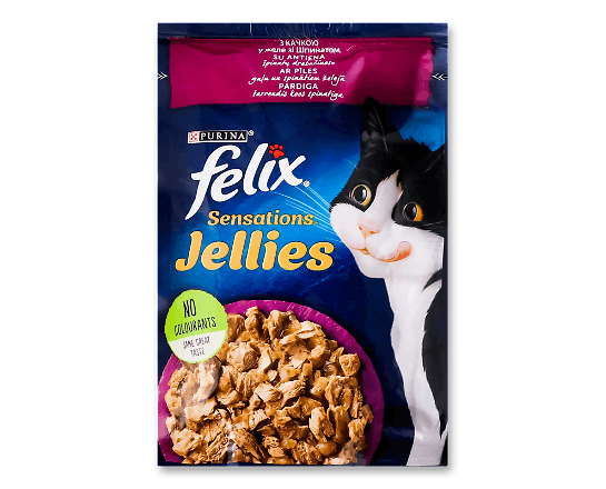 Корм для котів Felix Jellies Sensations з качкою та шпинатом в желе