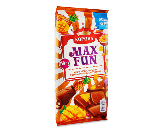 Шоколад молочний «Корона» Max Fun манго-ананас-маракуя