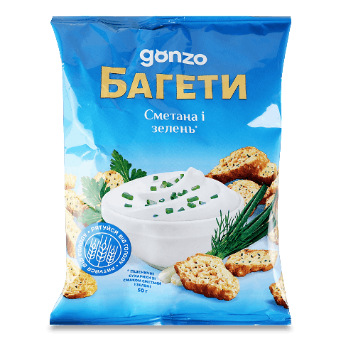 Сухарики пшеничні Gonzo із смаком сметани і зелені 50г – онлайн ...