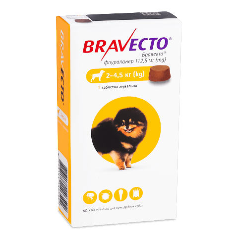 Таблетки для собак Bravecto від бліх та кліщів 2–4,5 кг шт – онлайн ...