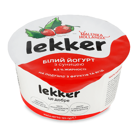 Йогурт Lekker з суницею 8,5% 125г – онлайн-супермаркет «Сільпо»
