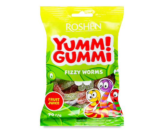 Цукерки Roshen Yummi Gummi Fizzy Worms желейні