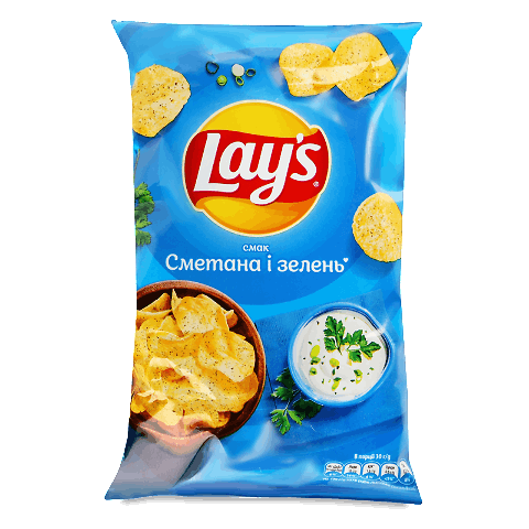 Чіпси Lay's картопляні зі смаком сметани і зелені 60г – онлайн ...