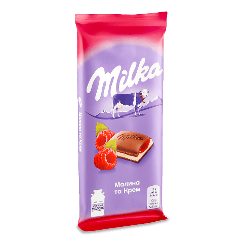 Шоколад молочний Milka малина та крем 90г – онлайн-супермаркет «Сільпо»