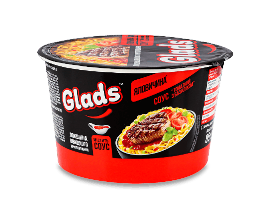 Локшина швидкого приготування Glads Яловичина та томатний соус з базиліком